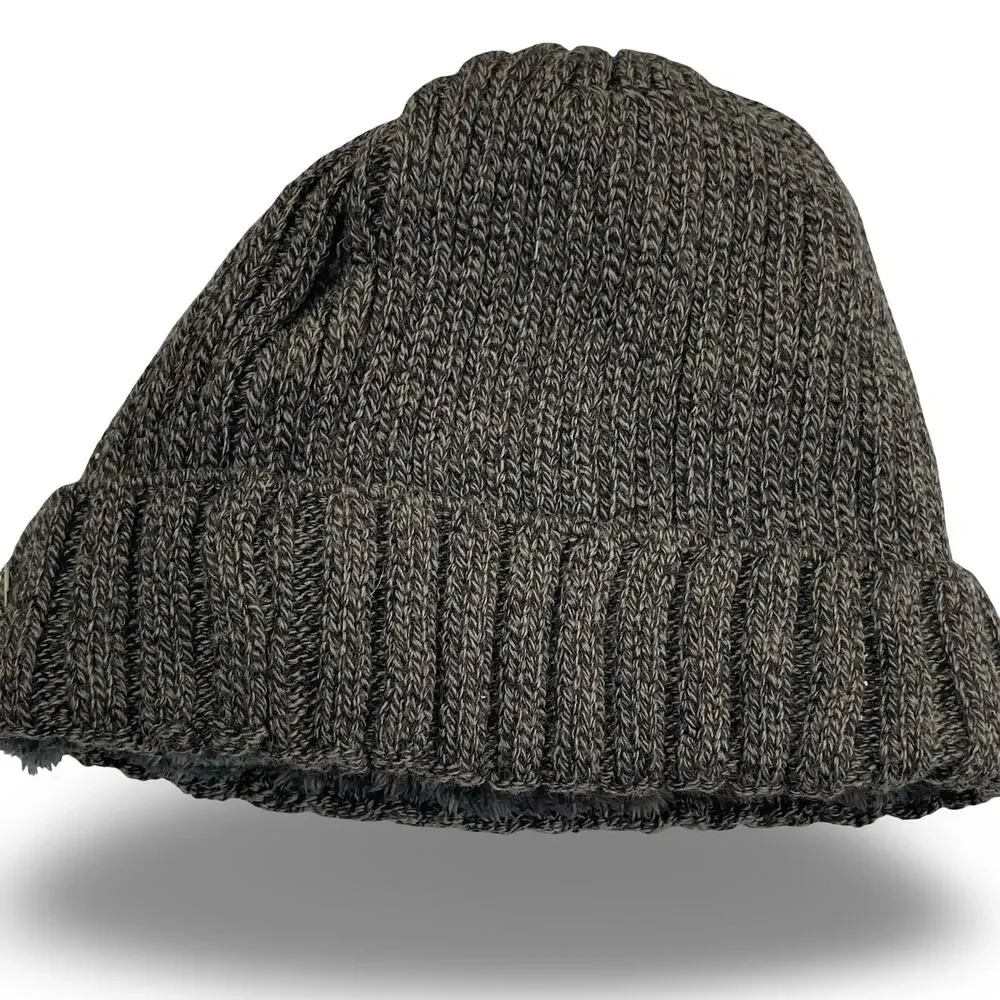 Ben Sherman Knit Hat Ski Beanie Cap Gray Ribbed Thermal Fleece Lined Winter